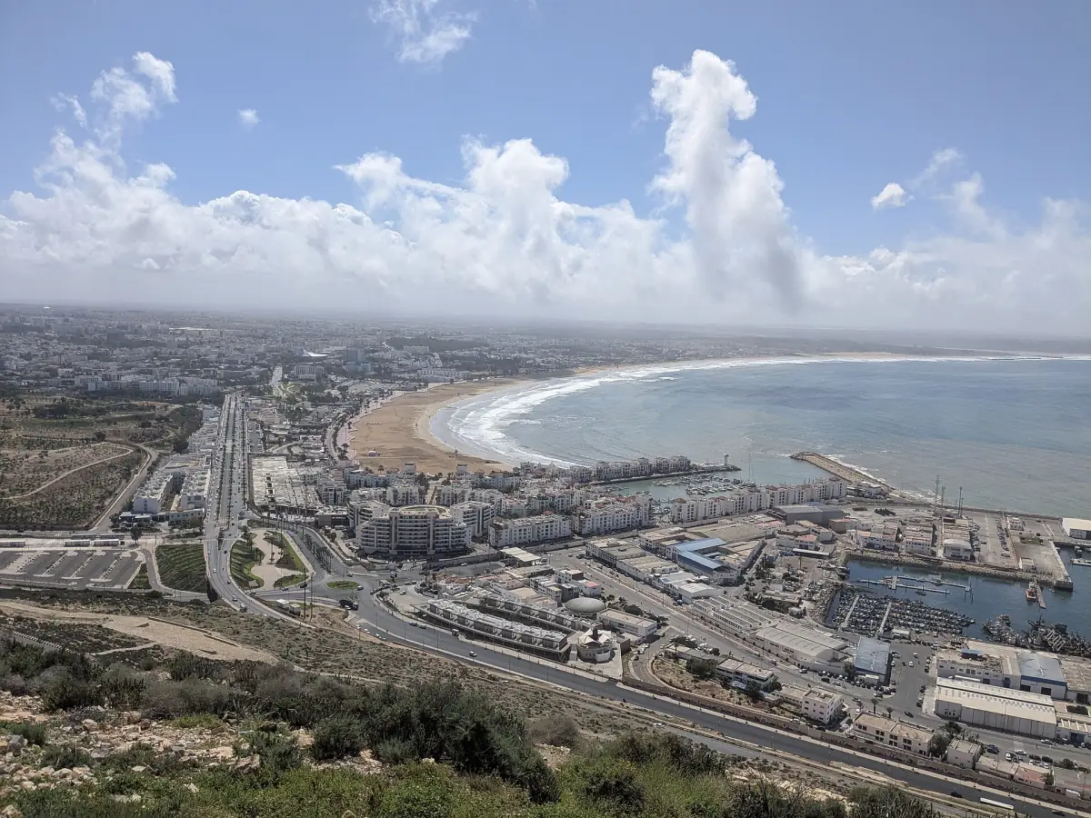 The beach and port of Agadir from Agadir Oufella